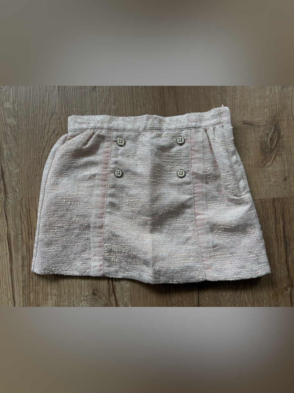 Janie and Jack Blush Pink Textured Skirt with Button and Fringe Detail